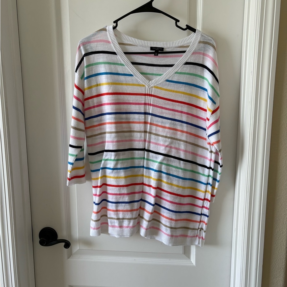 Talbots Petite LP Rainbow Stripe Lightweight Cotton Sweater
